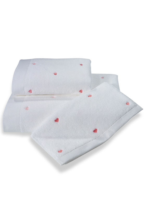 Soft Coton Ručník MICRO LOVE 50x100 cm Bílá / růžové srdíčka 