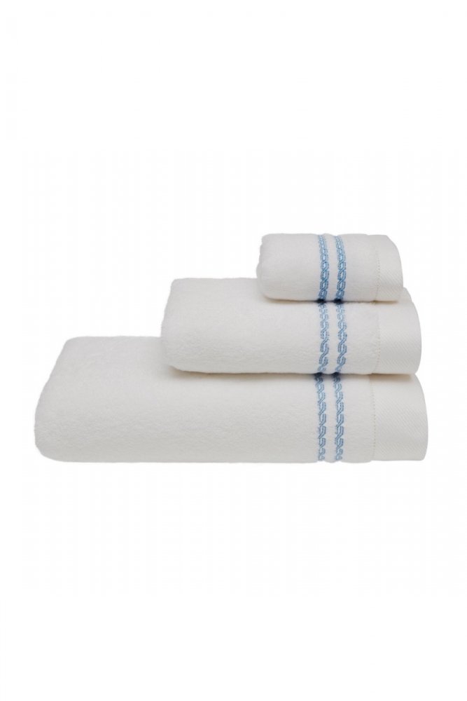 Soft Cotton 3x malý ručník CHAINE 30x50 cm Bílá / modrá výšivka L
