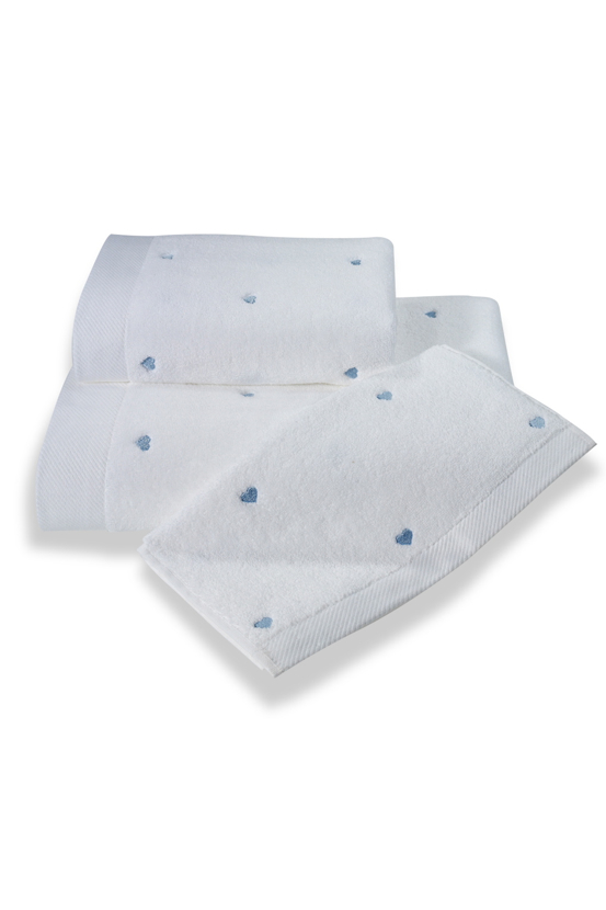 Soft Coton Ručník MICRO LOVE 50x100 cm Bílá / modré srdíčka 