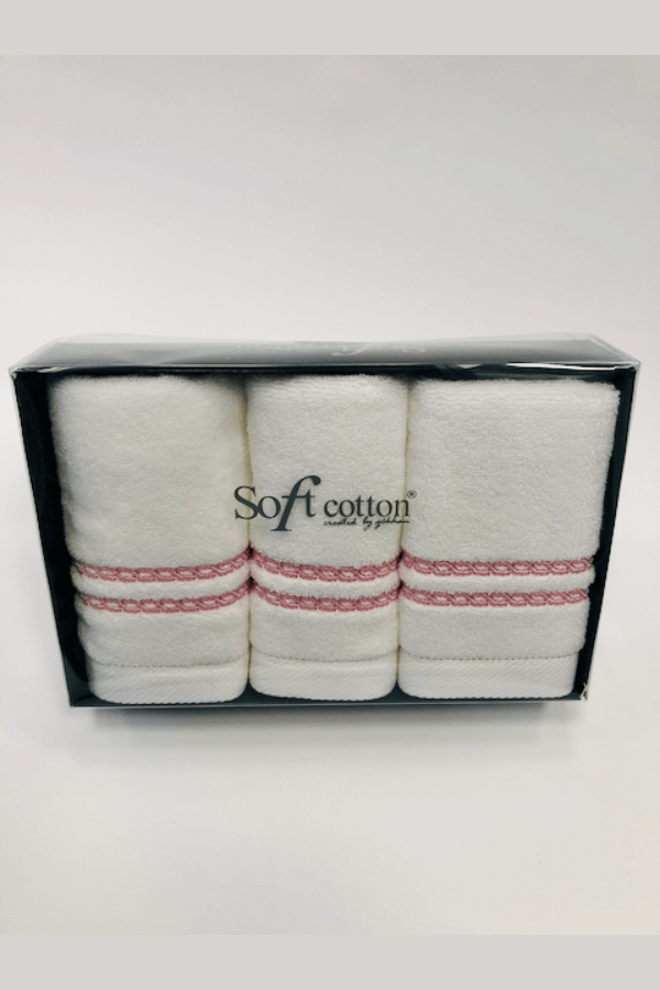 Soft Cotton 3x malý ručník CHAINE 30x50 cm Bílá / modrá výšivka 
